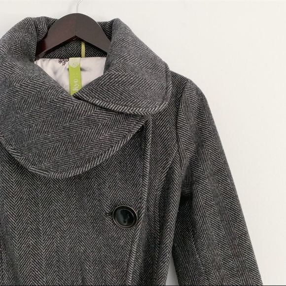 Anthropologie Soia & Kyo Grey Herringbone Wool Blend Belted Lined Coat Sz XL - Picture 10 of 10